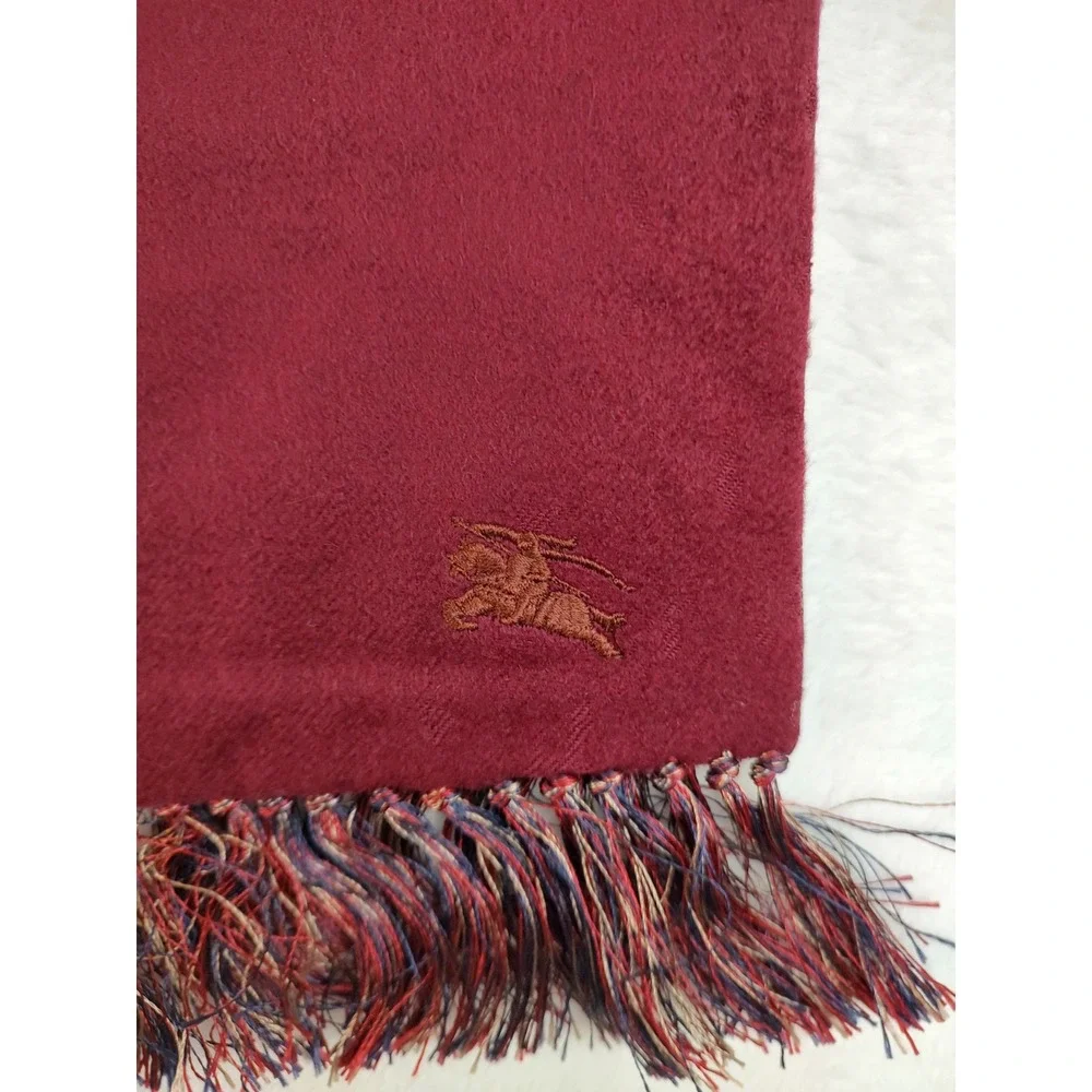 Burberrys Vintage Reversible Scarf Burgundy Cashmere Wool Paisley Silk England